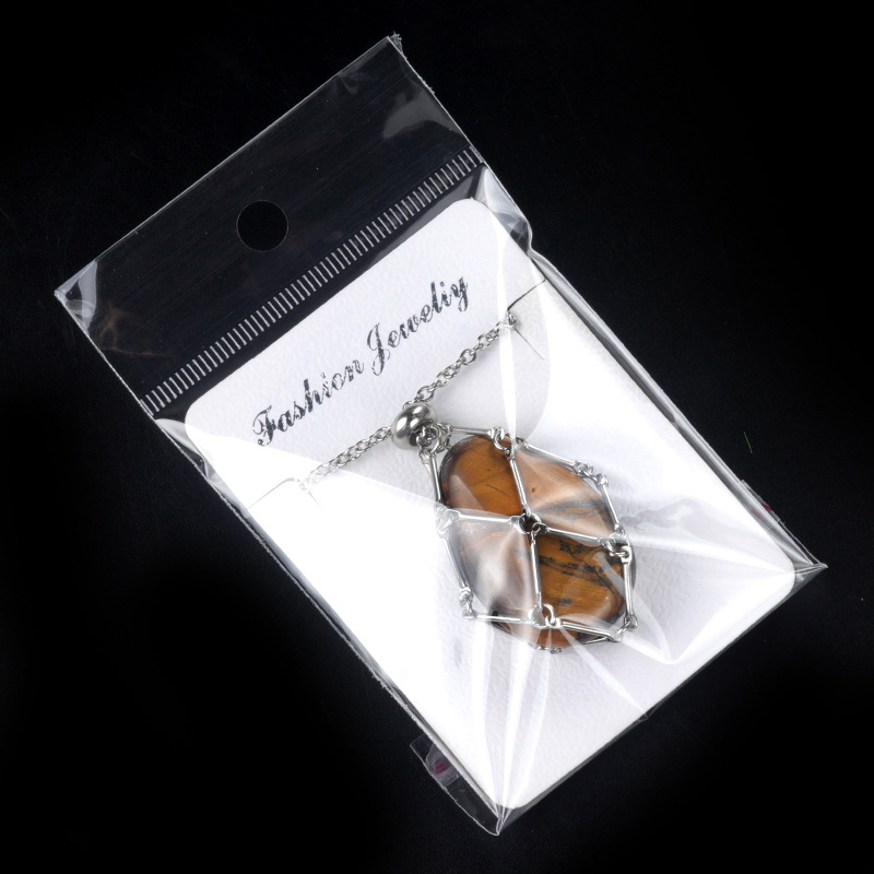 1720-Acero inoxidable cadena hecha a mano de malla tejida bolsa collar de cristal ágata piedra gota de agua colgante reemplazable piedra original