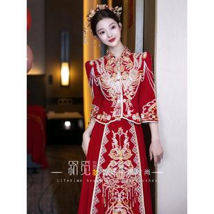 Xiuhe Dress Bride Heavy Industry Velvet 2024 New Style Chinese Wedding Dress Luxury Wedding Dress Toast Dress Slim-fit Wedding Dress
