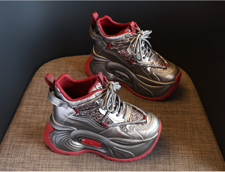 Giày sneaker nữ đế dày tăng chiều cao phong cách châu Âu — Màu đen chi tiết 7