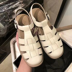 Toe-cap sandals for women summer 2024 thick-soled retro French braided soft-soled flat Roman sandals for women sand