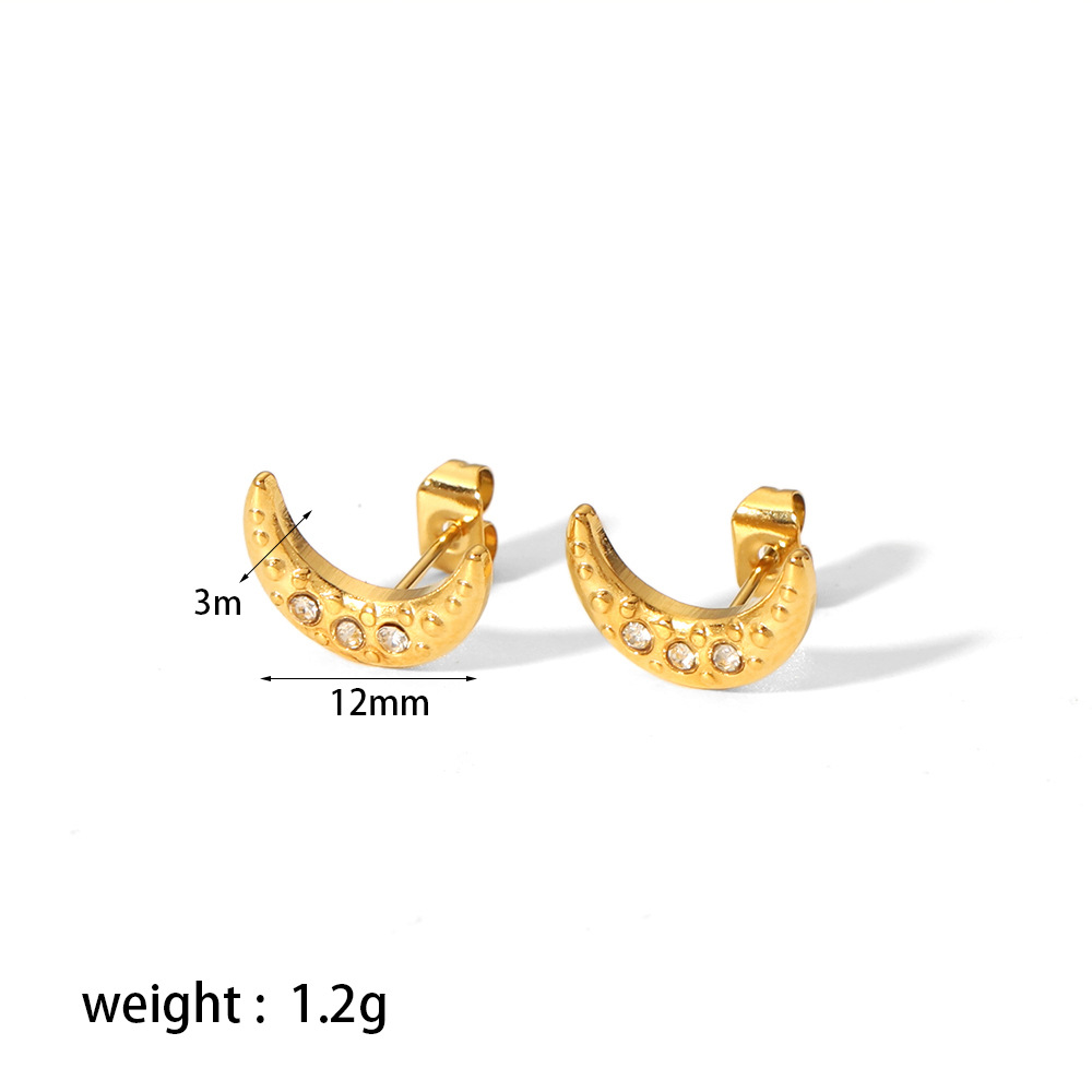 All Seasons Season 1 Pair Simple Style Commute Cross Moon Plating 304 Stainless Steel Ear Studs