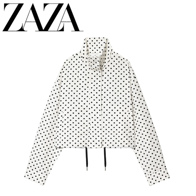Zaza Self-Made European and American Style Wholesale Women's Clothing, Fashionable and Versatile, Designed with Drawstring Polka Dot Bubble Gauze Long-Sleeve Jacket Zaza Self-Made European and American Style Wholesale Women's Clothing, Fashionable and Versatile, Designed with Drawstring Polka Dot Bubble Gauze Long-Sleeve Jacket