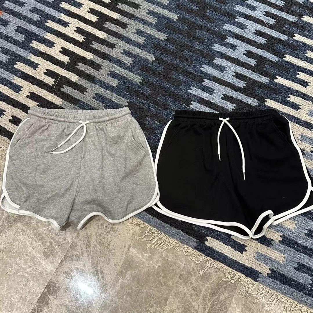 简约纯色编织抽绳运动短裤男女潮牌ins宽松情侣港风阔腿3分潮短裤