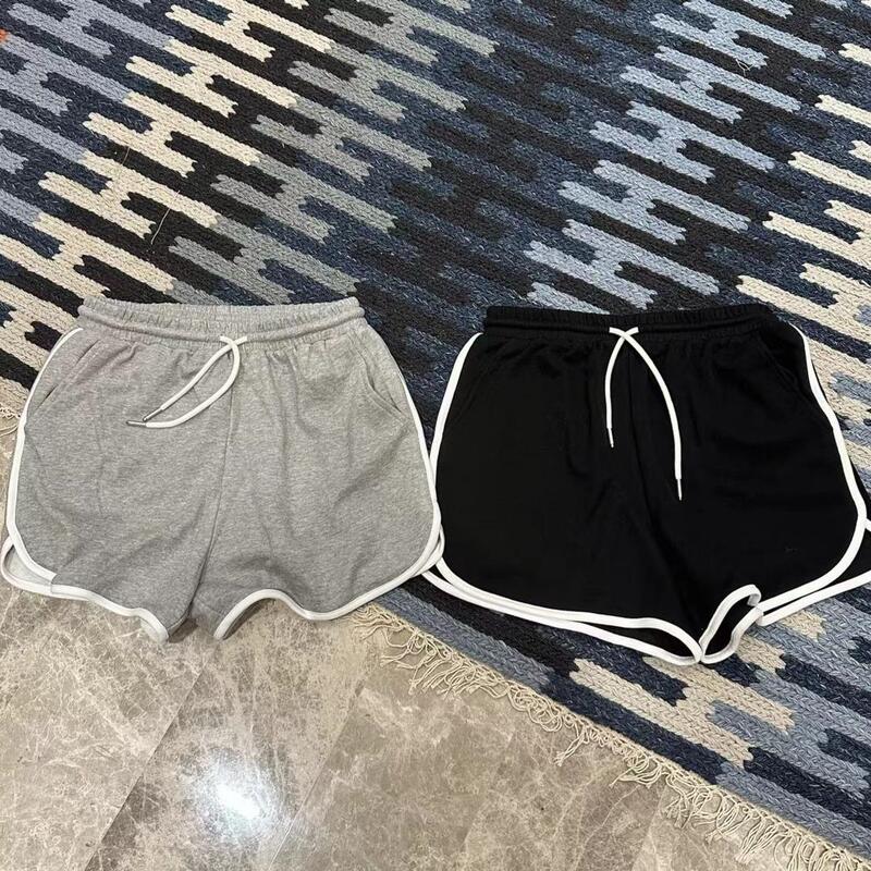 Simple solid color woven drawstring sports shorts men and women fashion brand ins loose couple Hong Kong style Wide Leg 3 points fashion shorts