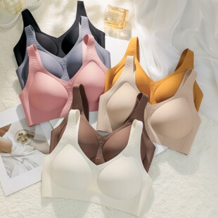 Nude seamless adhesive jelly strip comfortable underwear big chest small thin one-piece soft support fixed cup bra
