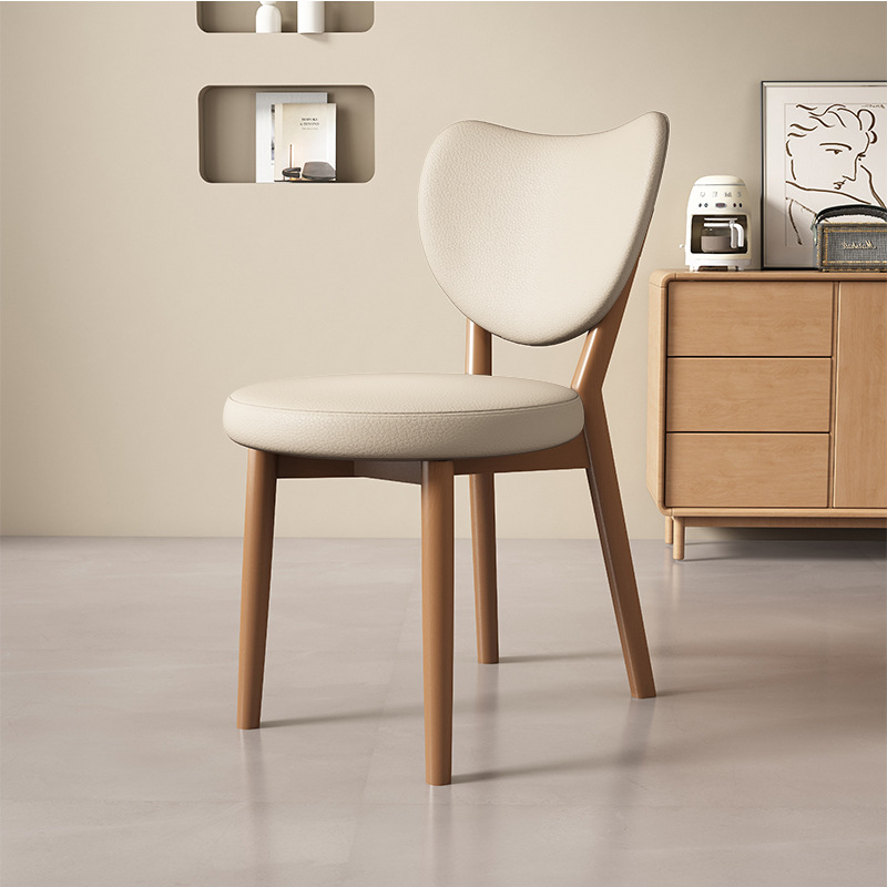 Silla de comedor de madera sólida retro nórdica, silla de comedor moderna y simple, respaldo de cuero suave, taburete de comedor de hotel antiguo