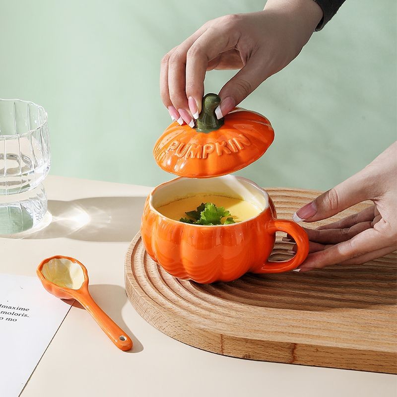 Transfronterizo Halloween dibujos animados lindo creativo calabaza Taza de cerámica con tapa taza de desayuno infantil postre sopa taza