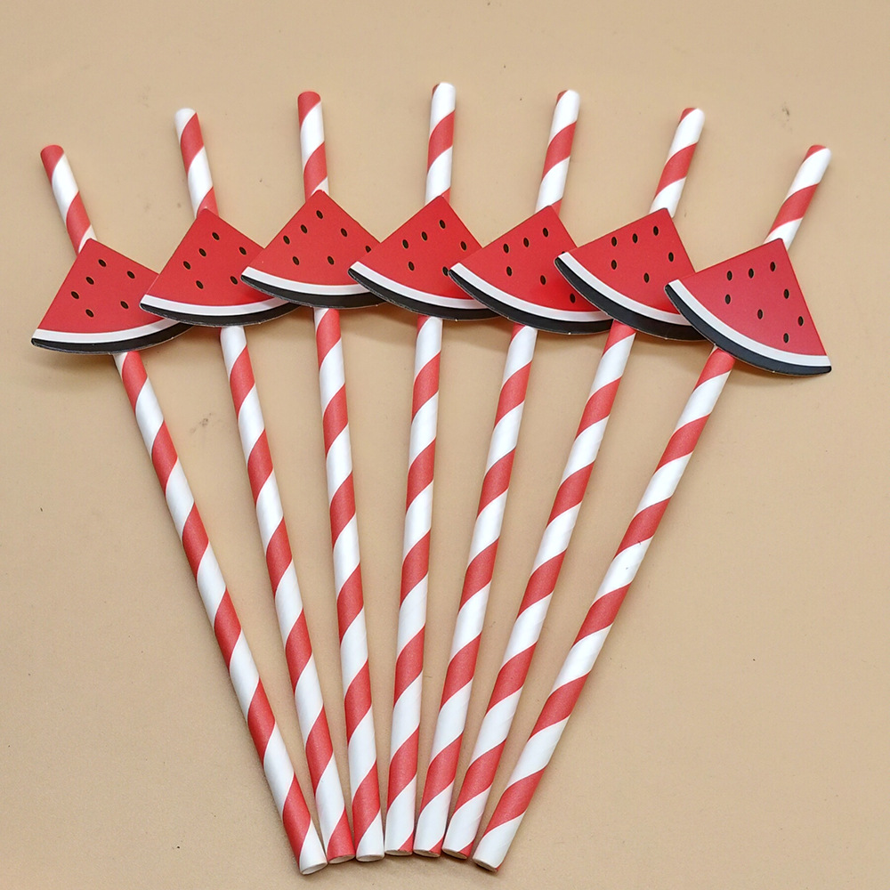 Internet celebridad paja fruta sandía tarjeta decorativa papel paja desechable degradable postre leche fiesta de té paja