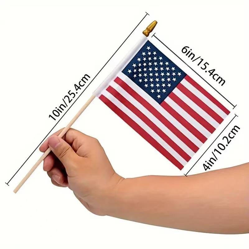 Mât de drapeau manuel en bois avec pointe dorée et drapeau us_voghion.com