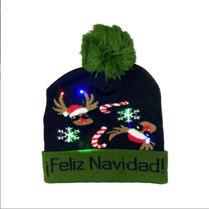 Otoño e invierno de la moda transfronteriza de Navidad luces LED de punto de luces de colores Partido cálido punk sombrero de Navidad con luces al por mayor