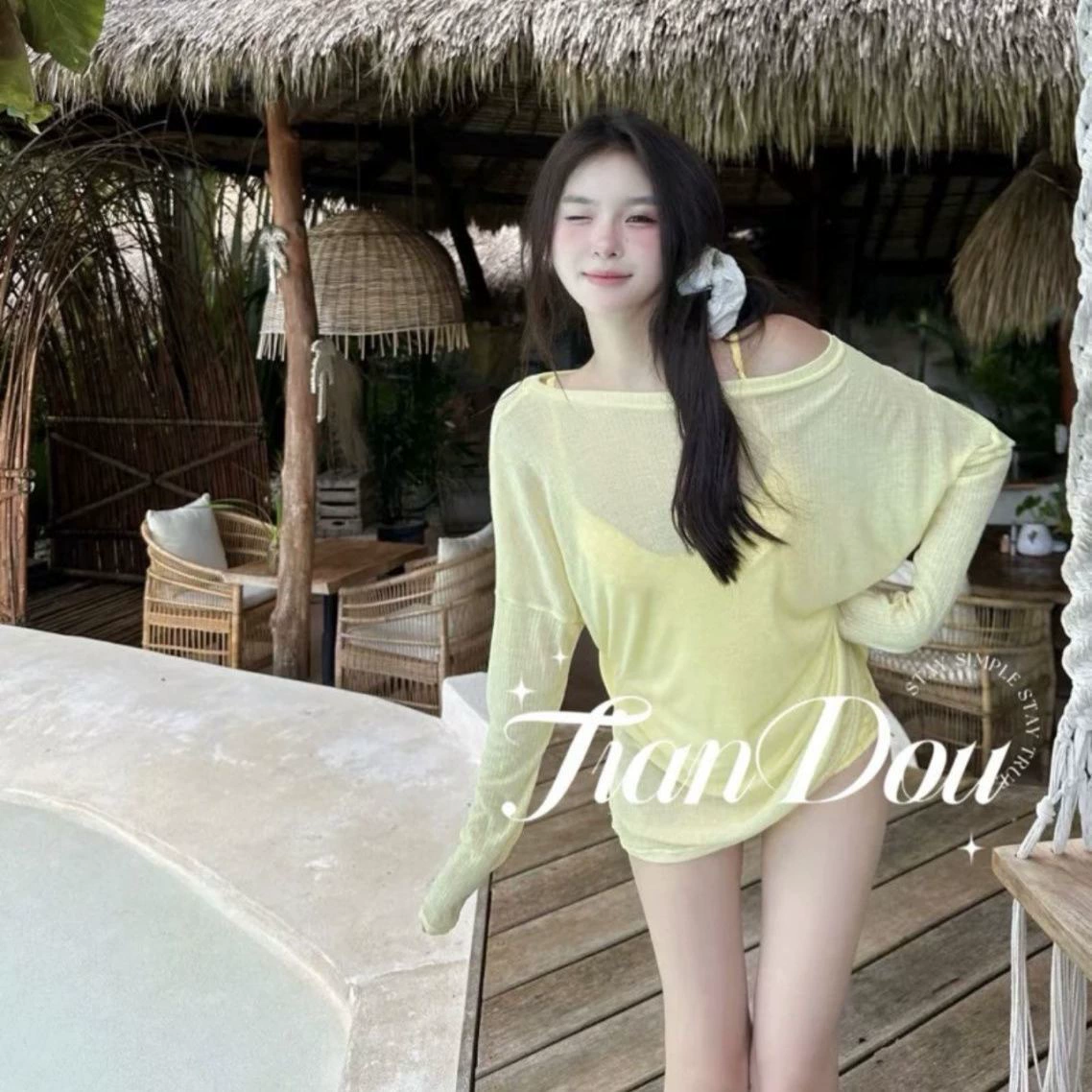 [Сладковато-допаминовый] Thai летний цветной живой текстурированный цветок цельный купальник двухчастный комплект с юбкой