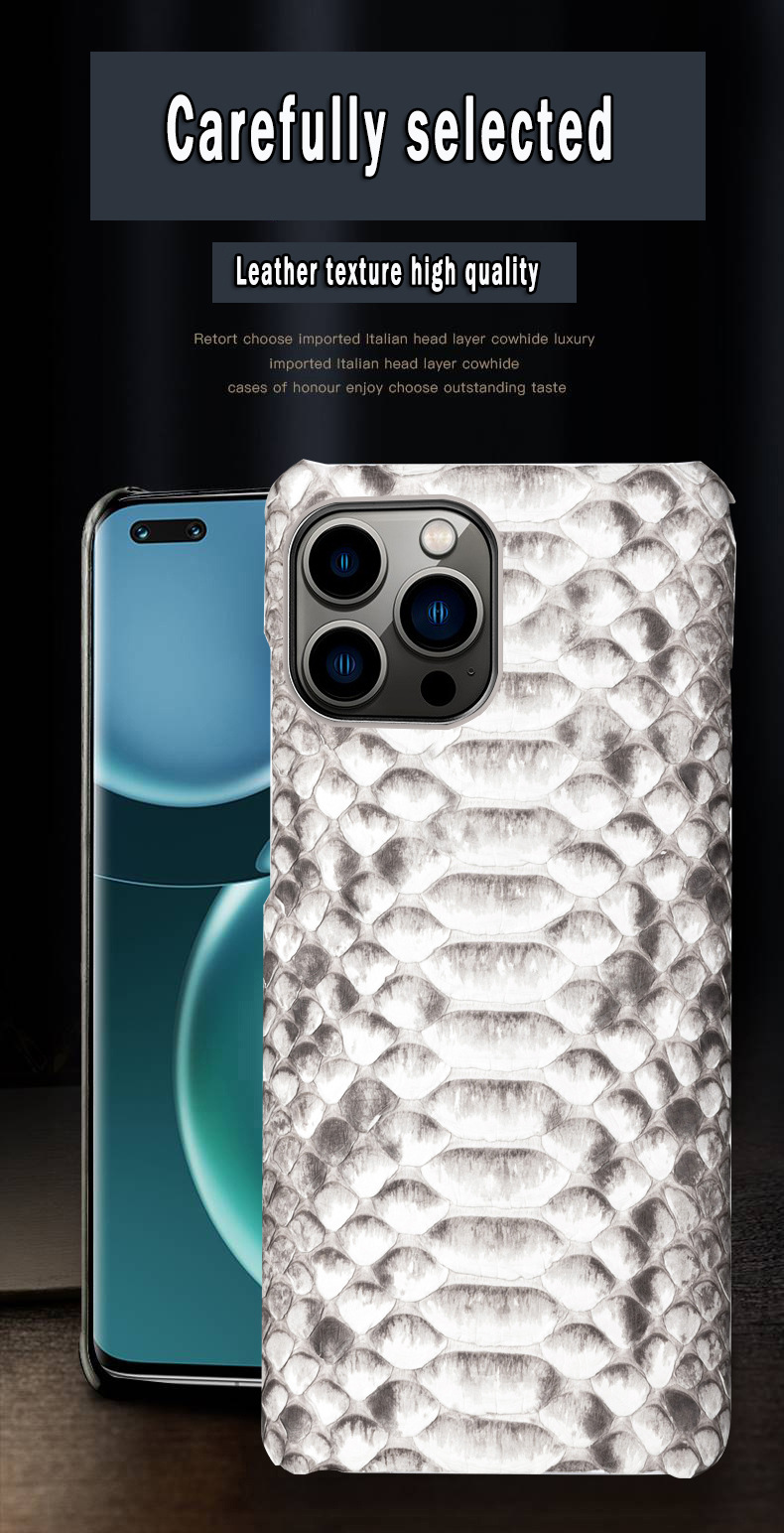 Ốp lưng iPhone da rắn tự nhiên vân cá sấu chống sốc — Lưng màu nguyên bản, Bụng màu nguyên bản, Màu đen bụng chi tiết 2