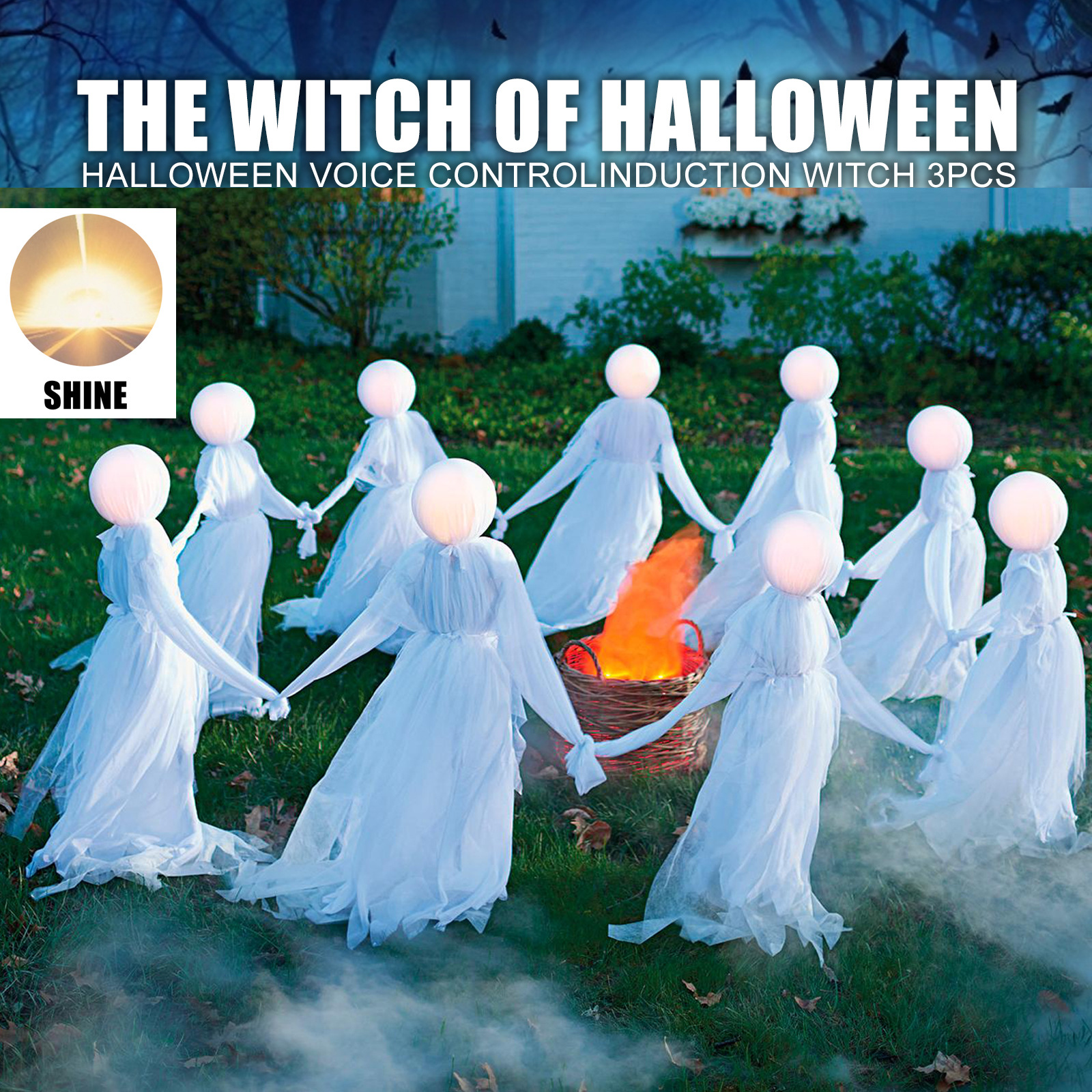 Cruzar la frontera de Halloween colorido luminoso tres Mano a Mano Bruja Blanca solo fantasma atmósfera diseño escena Decoración Accesorios