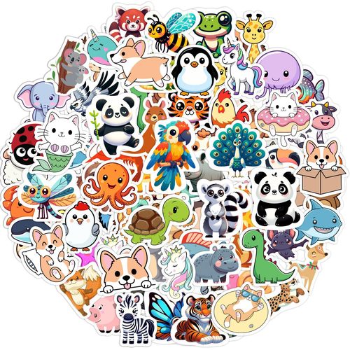 Sticker 100 Animals Cartoon Sticker Decorative Labels Phone Case Decorative Waterproof Self-Adhesive