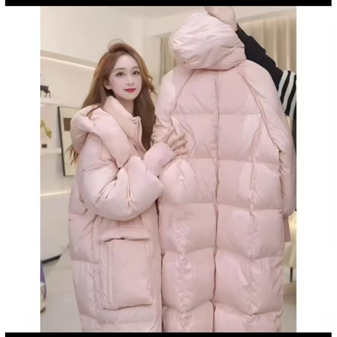 핑크 코튼 코트