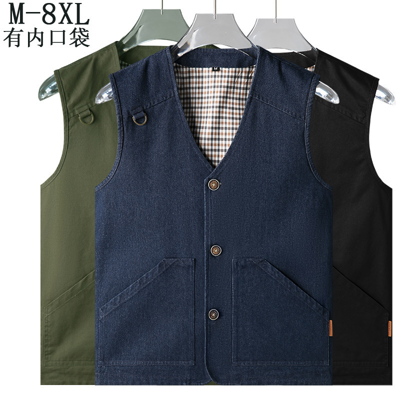 Plus size men's fat Denim vest plus size sleeveless top fashion Korean style vest motorcycle waistcoat top