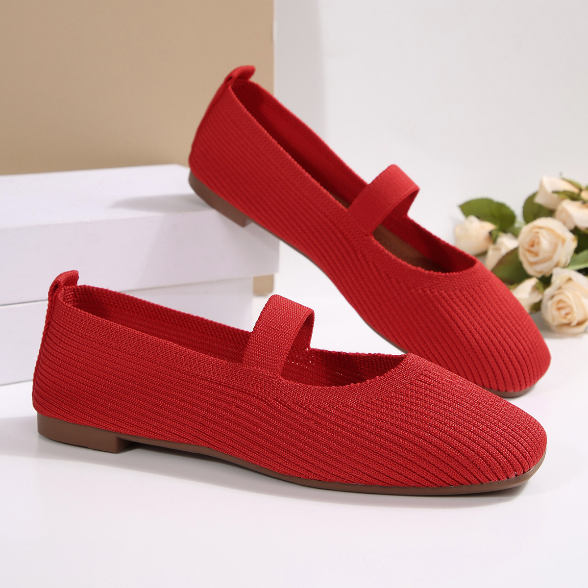 Women's Flat Knit Loafers Breathable Casual Slip On Shoes Low Cut Plus Size Autumn New Style_vogvips.com