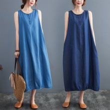 实拍现货 2025新款文艺范牛仔连衣裙女夏季薄款大码气质中长裙