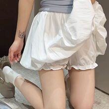 大码胖mm白色花苞裙裤女夏季薄款设计感蓬蓬灯笼a字短款半身裙