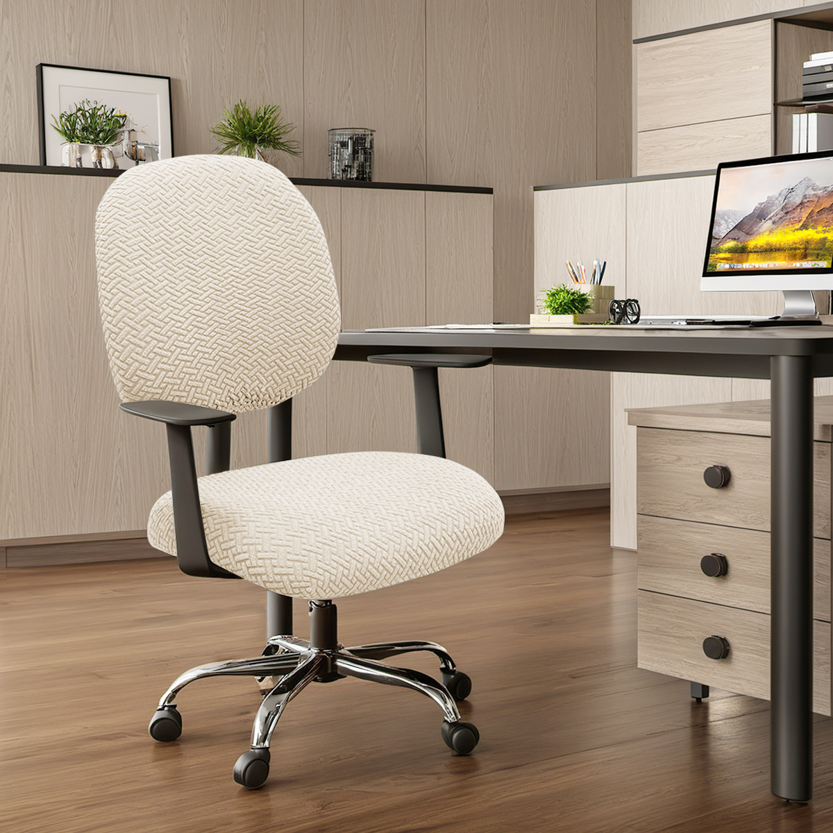 Transfronterizos sólidos rayas cubierta de silla elástica jersey jacquard cubierta de silla de oficina cubierta de silla antideslizante cubierta