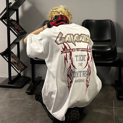 Original design street American worn letter print pure cotton short sleeve unisex relaxed versatile T-shirt top summer