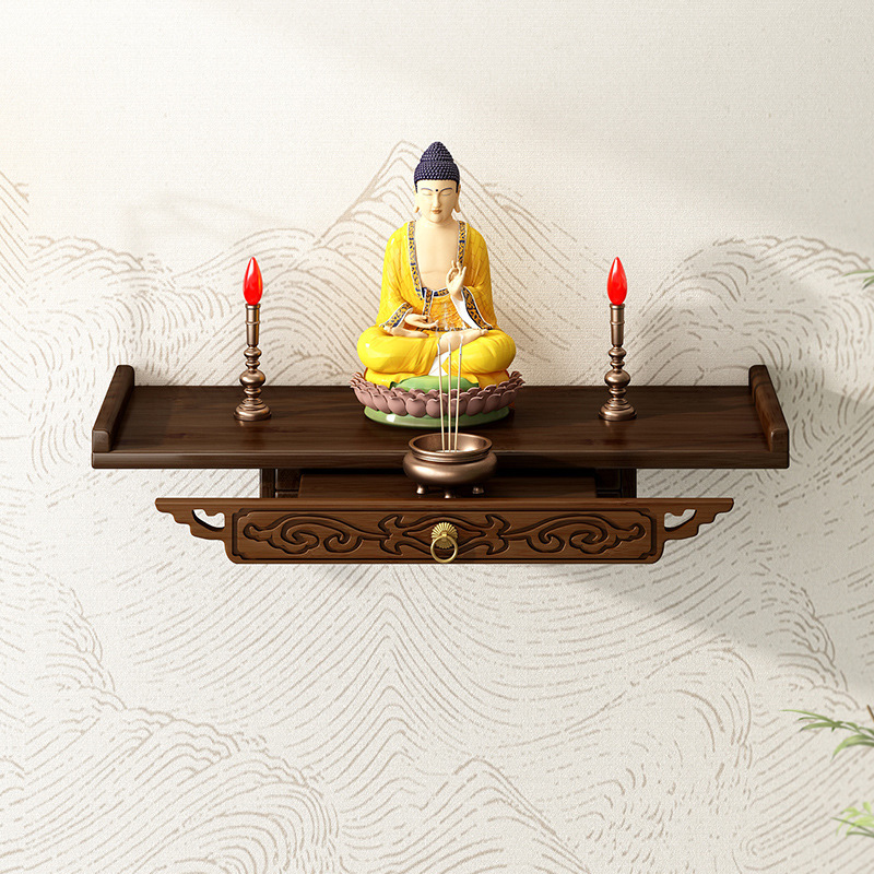 Wall-Mounted Buddhist Shrine for the God of Wealth, Small Altar for Guanyin Buddha Statue, Pedestal for Buddhist Altar