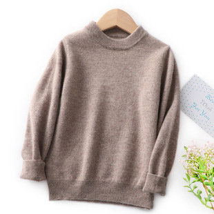 100 Full Wool Sweater Autumn and Winter Kidsren's Knitted Bottoming Sweater Round Neck Boys and Girls Same Style Inner Wear Big Kidsren's Sweater Trbottomy