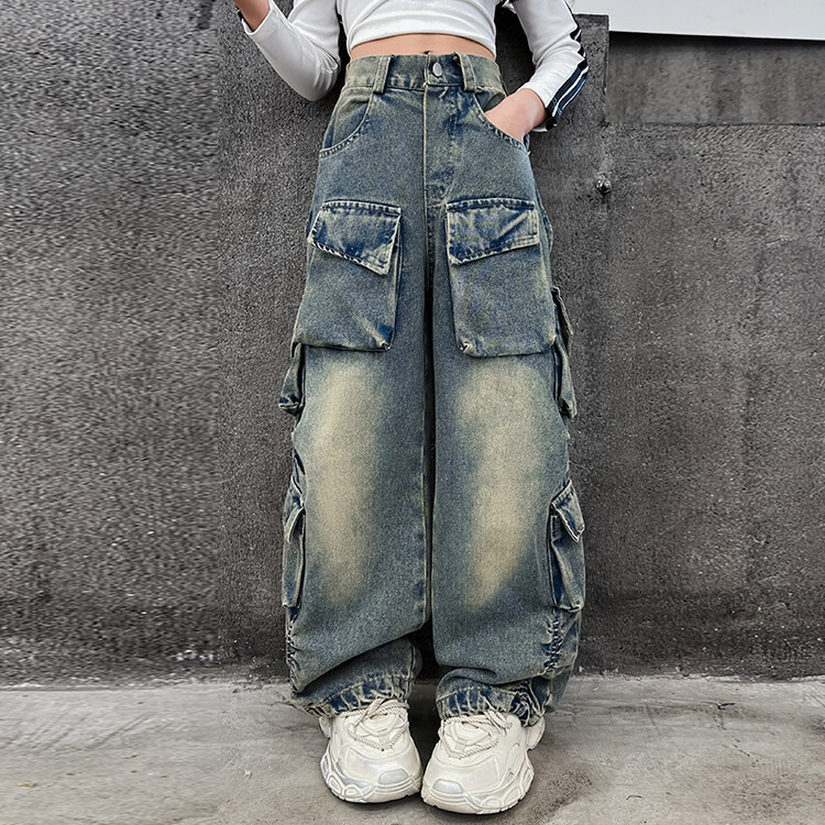 2409 Heavy Industry Retro Denim Overalls Retro Blue New Children's Miscellaneous European And American Jeans_voghion.com