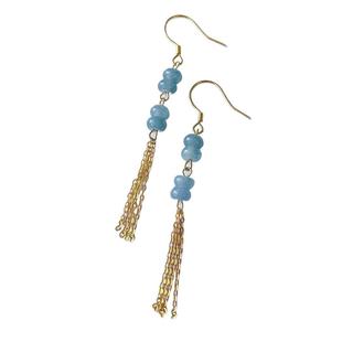 Amazon Source Natural Grade a Old Blue Water Jade Earrings for Women 14K Gold-Plated 925 Silver Tassel Abacus Bead Earrings