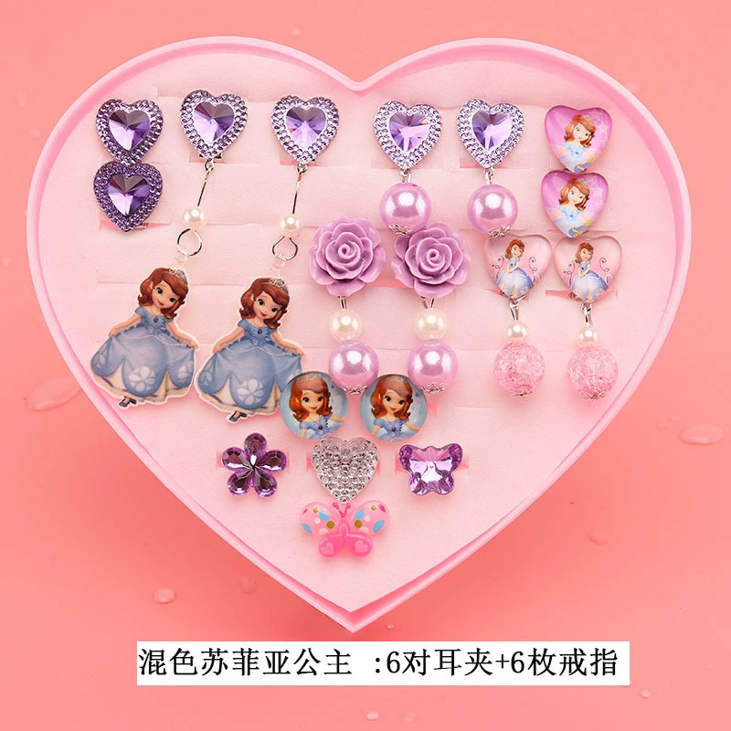 Children's ear clips, set for princess, cartoon accessory, no pierced ears, Birthday gift