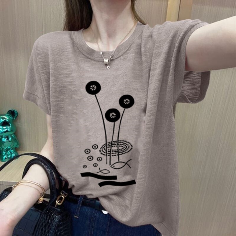 Popular 2025 Summer New Ice-Feel Women's Short-Sleeved T-Shirt Tops Plus Size Women's Loose Small T-Shirts
