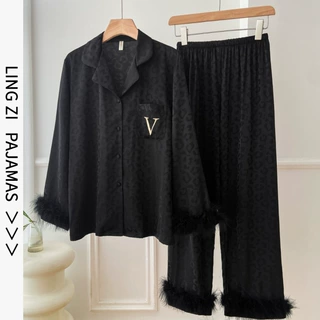 【魅惑轻羽】高定羽毛睡衣女秋冬轻奢ins高级感欧美潮流家居服女