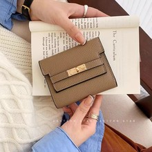 ins钱包女短款韩版网红简约时尚学生多卡位折叠搭扣小卡包零钱夹