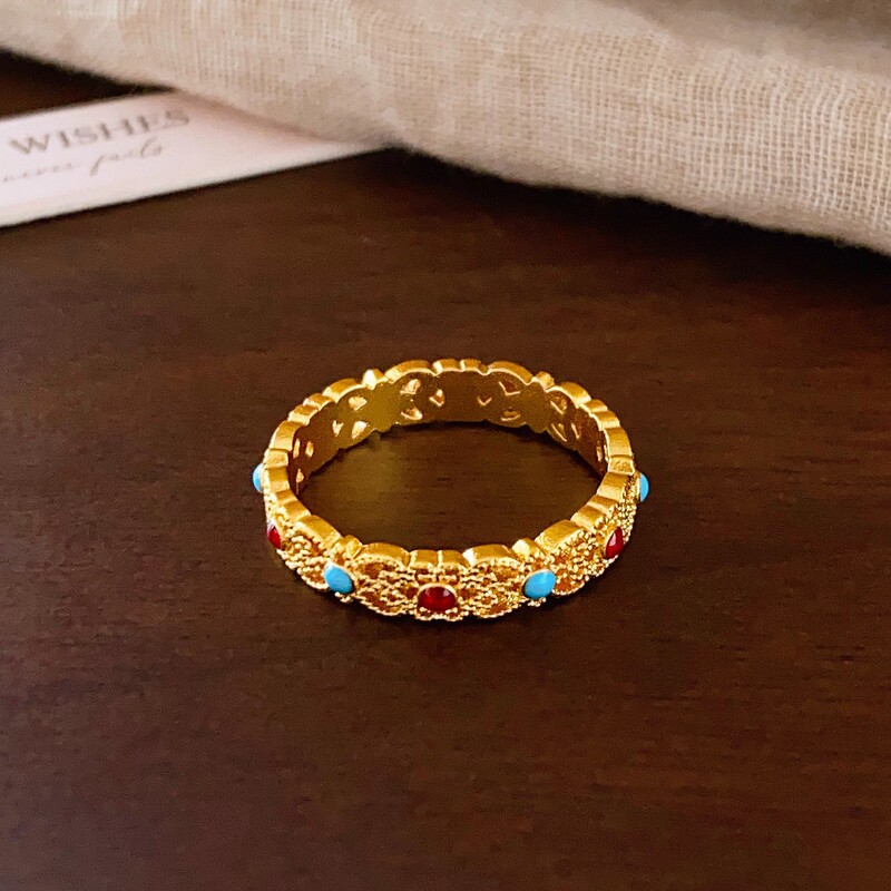 Gold Enamel Cut Out Open Ring Women's Accessible Luxury High-End Index Finger Ring 2025 New Hot Style Design Niche