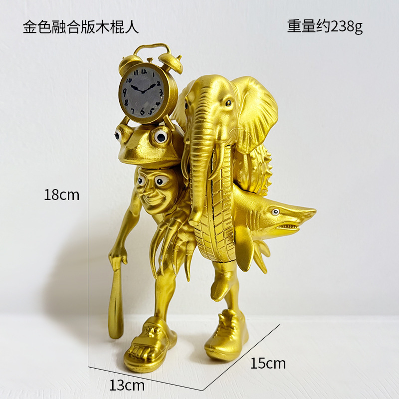 跨境新品美国山海经手办摆件木棍人融合版合体通通通鲨鱼创意模型|undefined