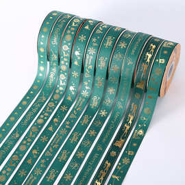 圣诞派对2.5cm印刷涤纶带 烫金罗纹织带 DIY鲜花包装烘培螺纹丝带