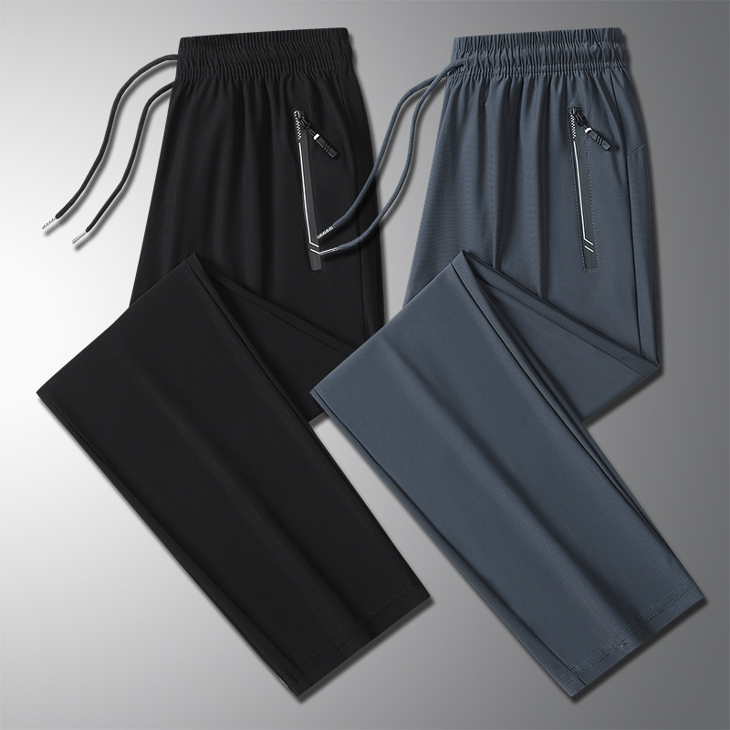 2024 pantalones de seda de hielo de secado rápido de verano para hombres y mujeres pantalones deportivos elásticos casuales de talla grande pantalones deportivos rectos al por mayor de fábrica