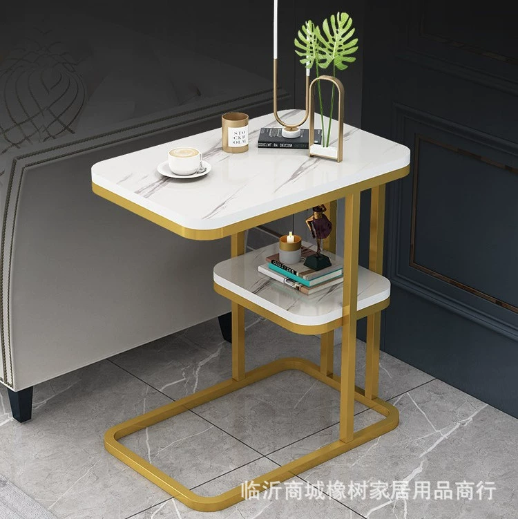 Приставной столик Свет Роскошный простой современный прикроватный столик Гостиная Небольшой журнальный столик Круглый стол Каменная доска Диван Боковой шкаф Угловой столик Тумбочка