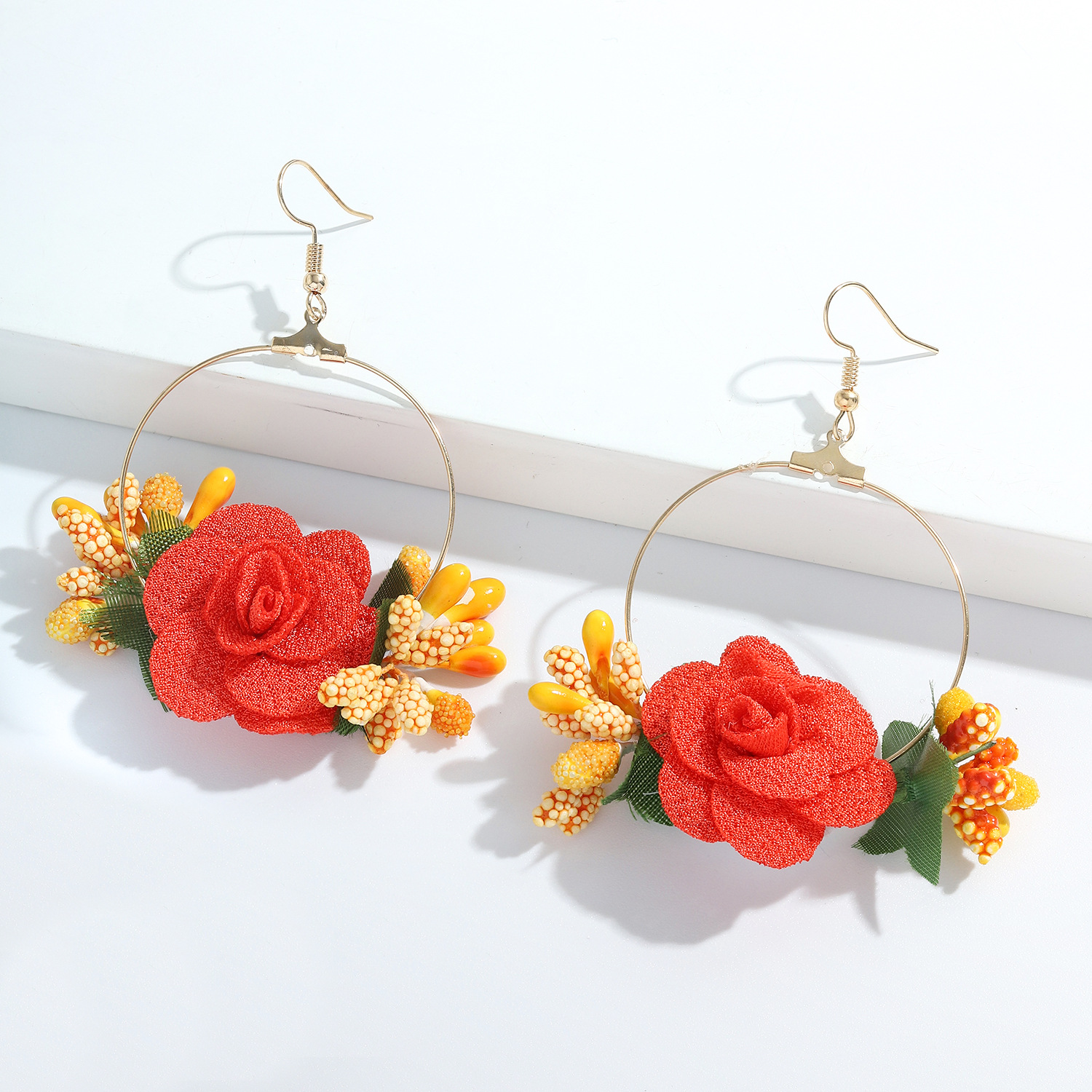 7g Weight Alloy Ear Needle Material Drop Earrings Classification Anniversary, Business, Travel, Birthday, Festival Occasion Alloy, Gauze Material Flower Pattern Women'S Gender Ethnic Style Style White, Pink, Purple, Red, Blue Color Ethnic Style Flower Alloy Gauze Drop Earrings 26