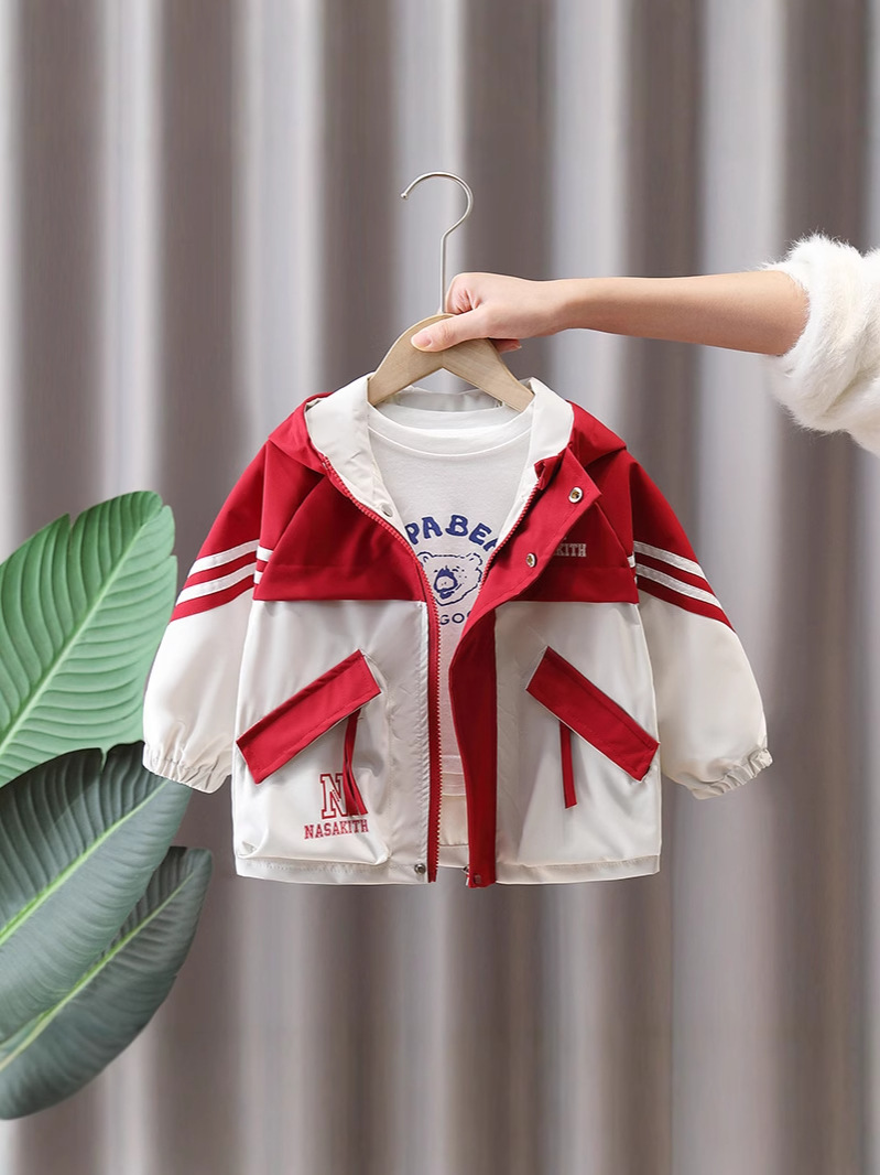 7665 ropa para niños chaqueta de primavera para niños 2025 nueva gabardina con capucha para niños ropa de primavera y otoño color a juego ropa de moda primavera