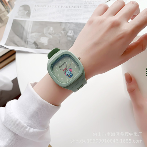 Children's Waterproof Glow-in-the-Dark Watch Student Gift Plastic Clock Small Square Cartoon Handwatch