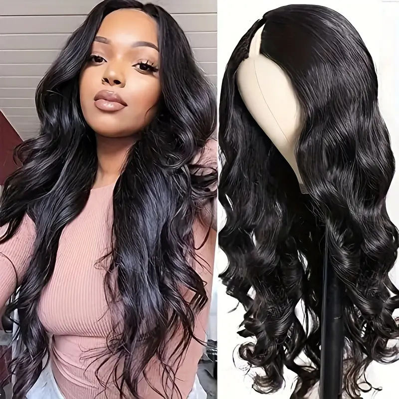 Foreign trade European and American fashion wig female black long curly hair U-shaped elastic fluffy natural fashion Daily half head cover