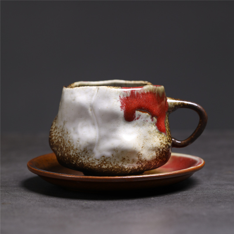 Estilo japonés vintage de cerámica taza de café y platillo traje creativo regalo taza de té de la tarde taza de café de gres
