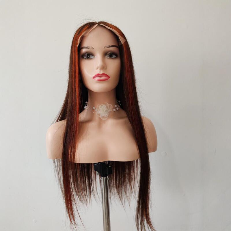Real hair wig women's front lace headgear 5*5 rubber-free headgear 4/350 long straight hair