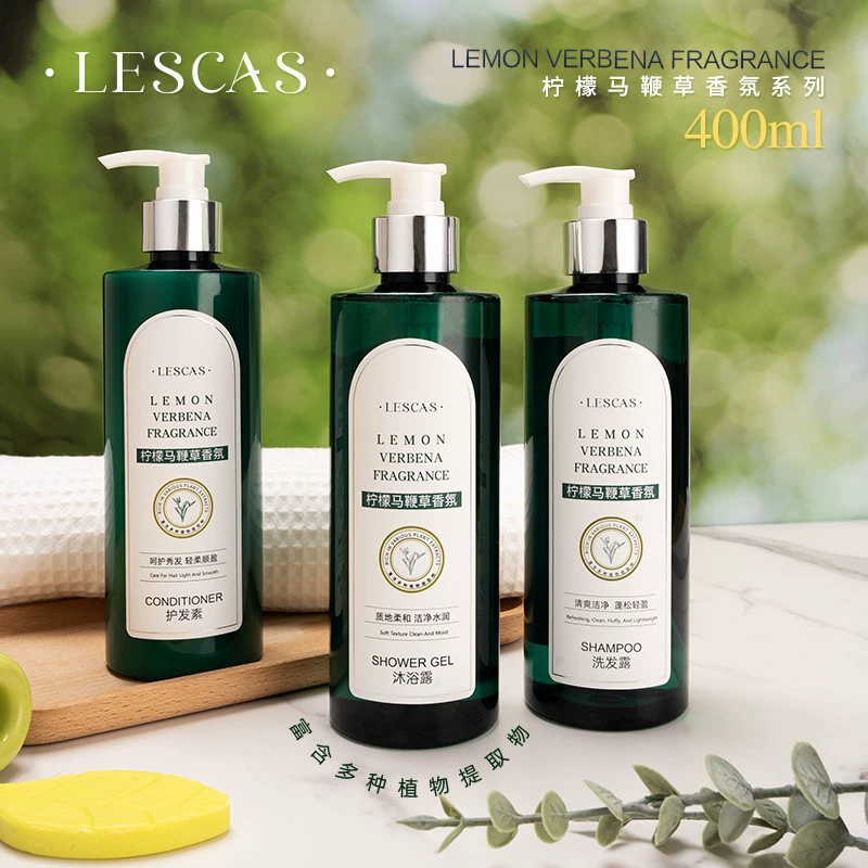 Одноразовый шампунь и гель для душа для отелей и B&B, туалетные принадлежности с лимонной вербеной, большая бутылка с замком, 400 мл