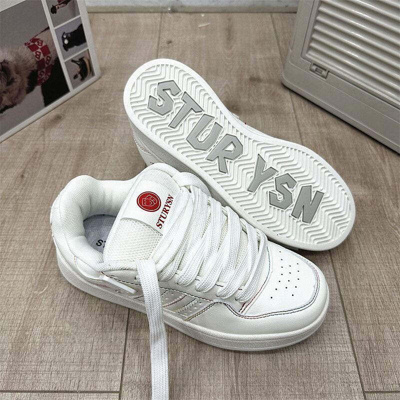 Men's Shoes with High Aesthetic Appeal, Niche Original White Rainbow Thick-Soled Loafers, Korean Version Versatile Couple Letter White Shoes