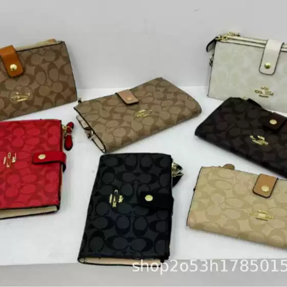 Hot Selling Cross-border C Brand Women's Wallet Snap Button Bifold Card Holder Organizer Printed Classic Wristlet Clutch