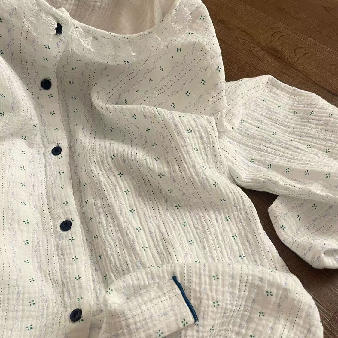 프랑스풍 꽃무늬 여성 구름솜 잠옷 세트 긴팔 긴바지 홈웨어