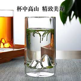 双层玻璃水杯家用绿茶杯隔热山峦喝水杯办公室大号泡茶杯茶具观山
