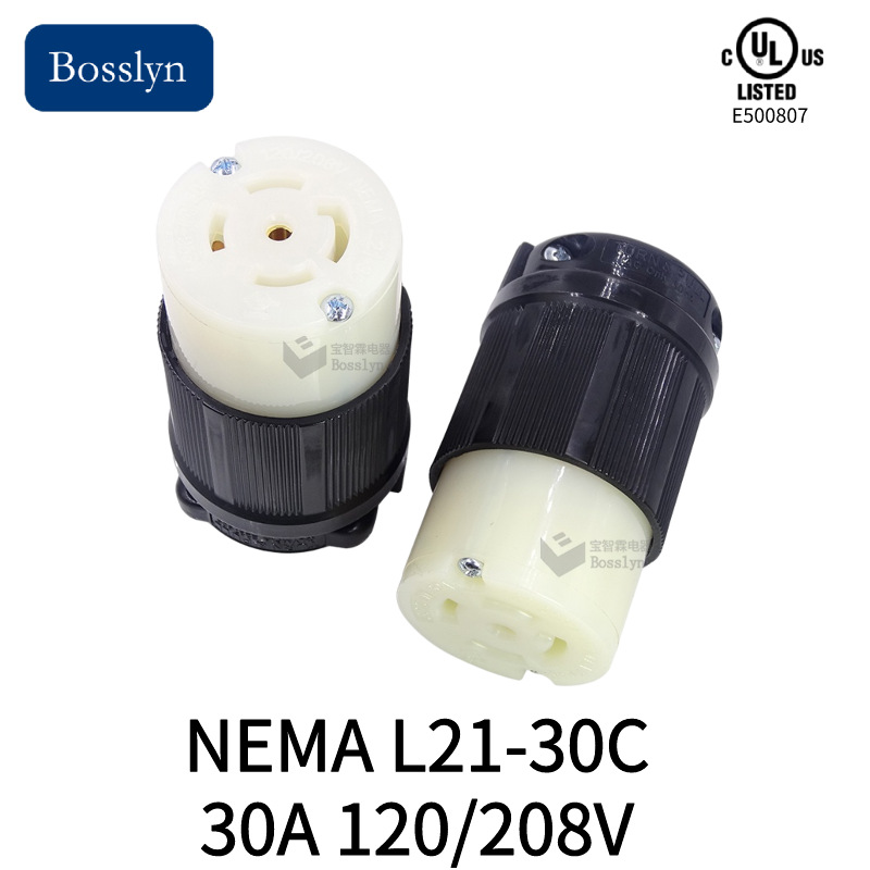 宝智霖供应美式明装接线插座 防脱落引挂式机柜插座NEMA L21-30C